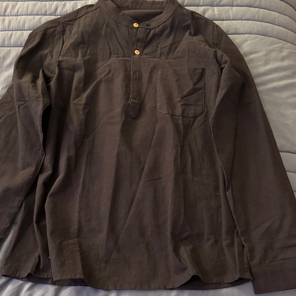Black Long Sleeve Henley Shirt